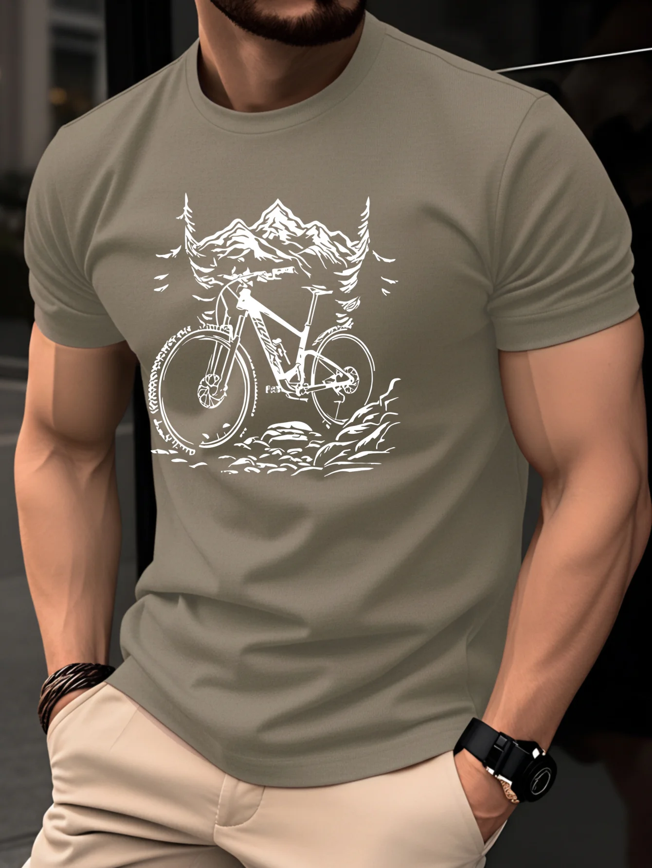 산악 자전거와 먼 산을 그려낸 디자인의 100% 면 남 - Mountain Biking Holidays 리뷰 및 가격