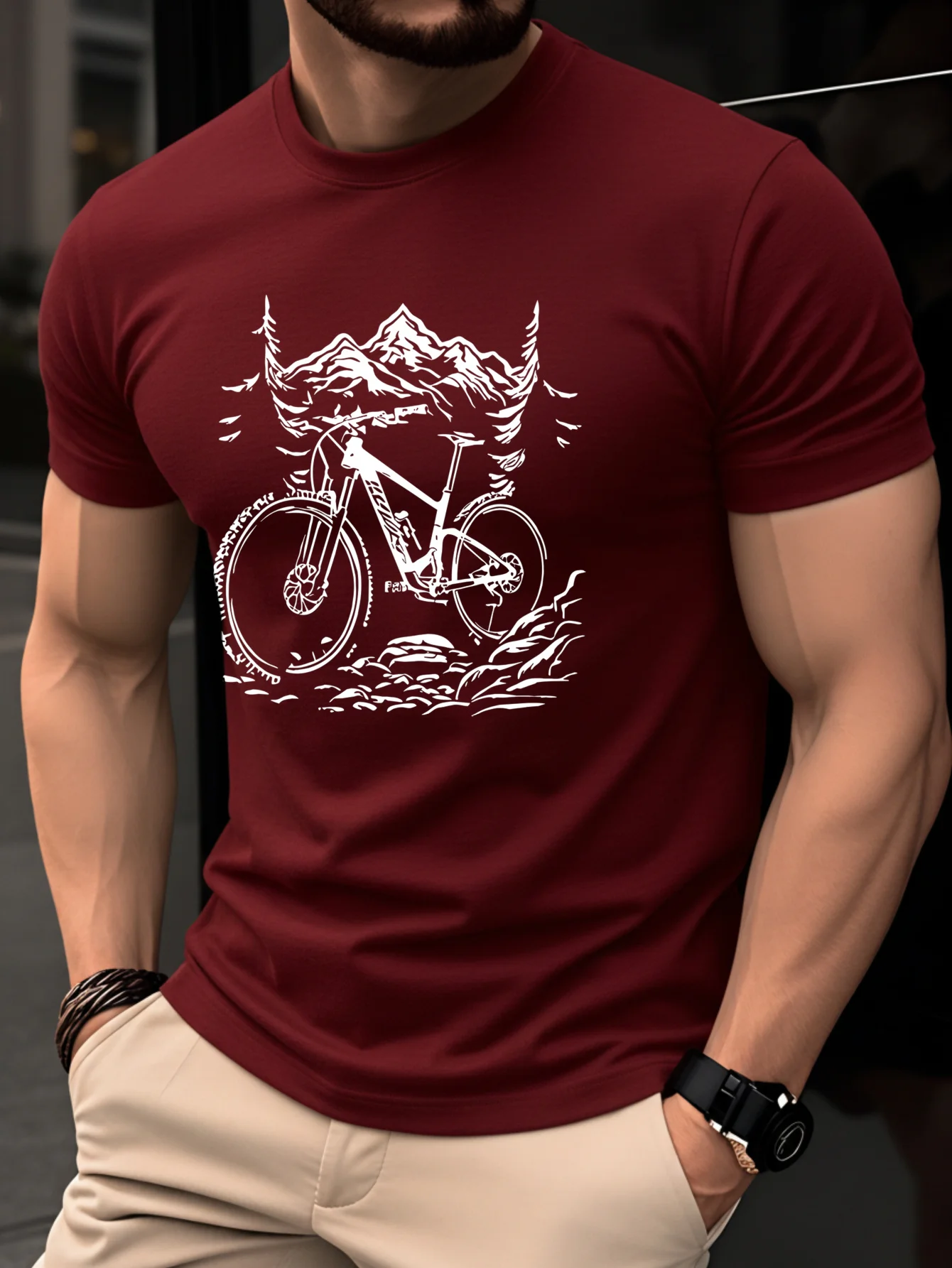 산악 자전거와 먼 산을 그려낸 디자인의 100% 면 남 - Mountain Biking Holidays 리뷰 및 가격